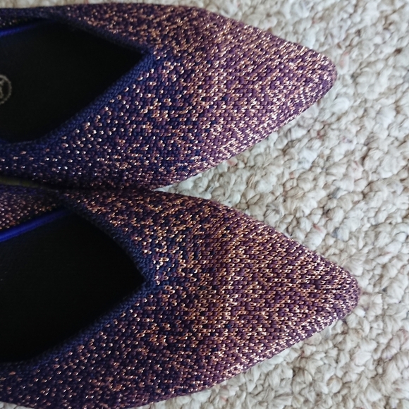Rothy's The Point Midnight Metallic Blue and Pink Flats Size 9 - Picture 5 of 12